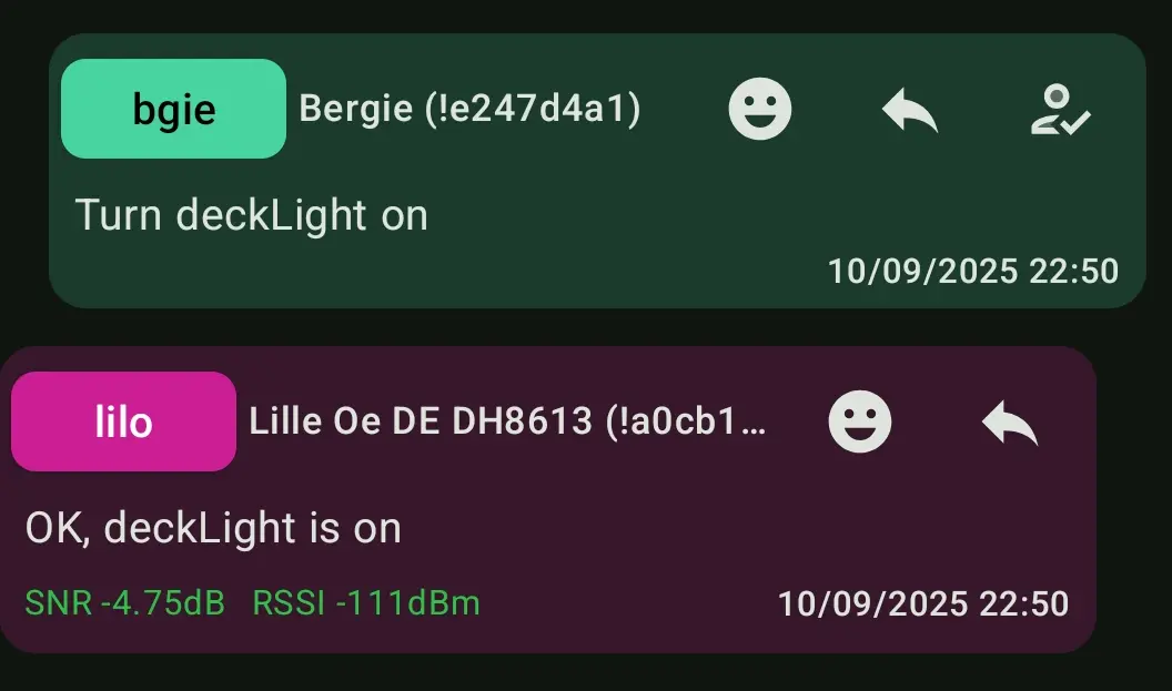 Turning the decklight on via Meshtastic