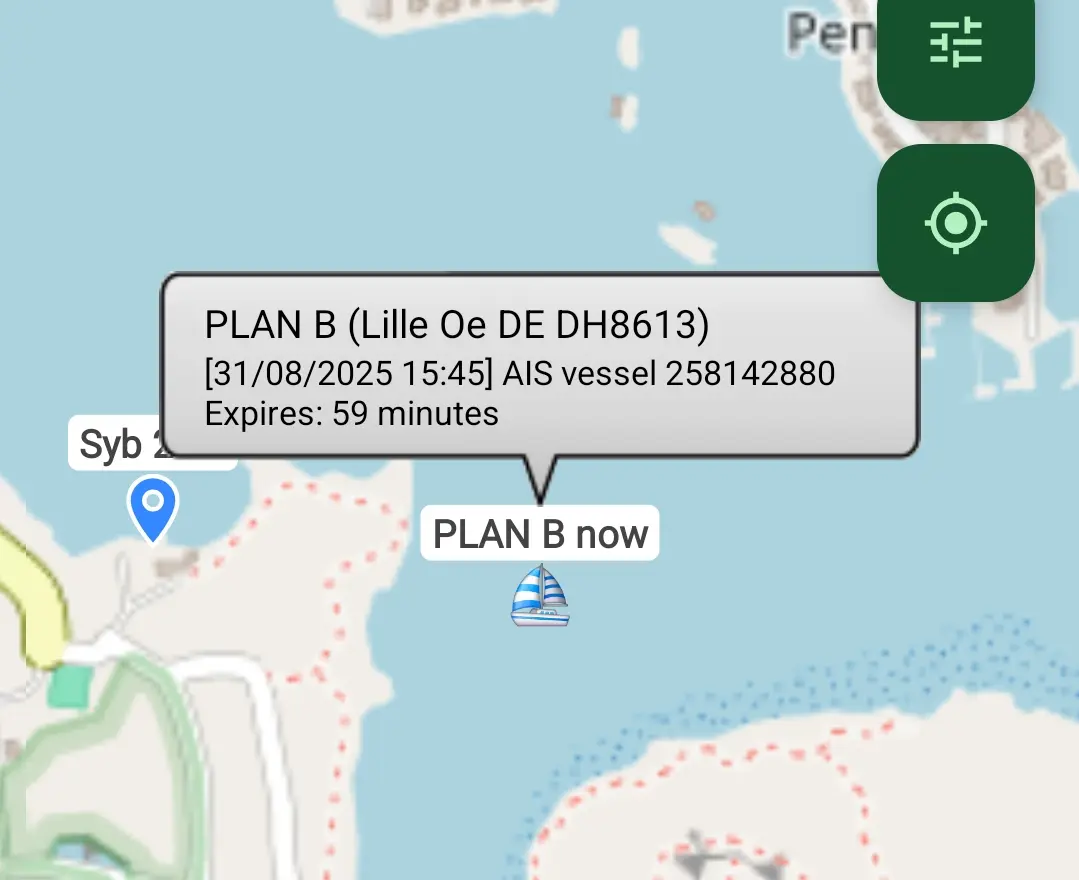 Vessel waypoint in Meshtastic app