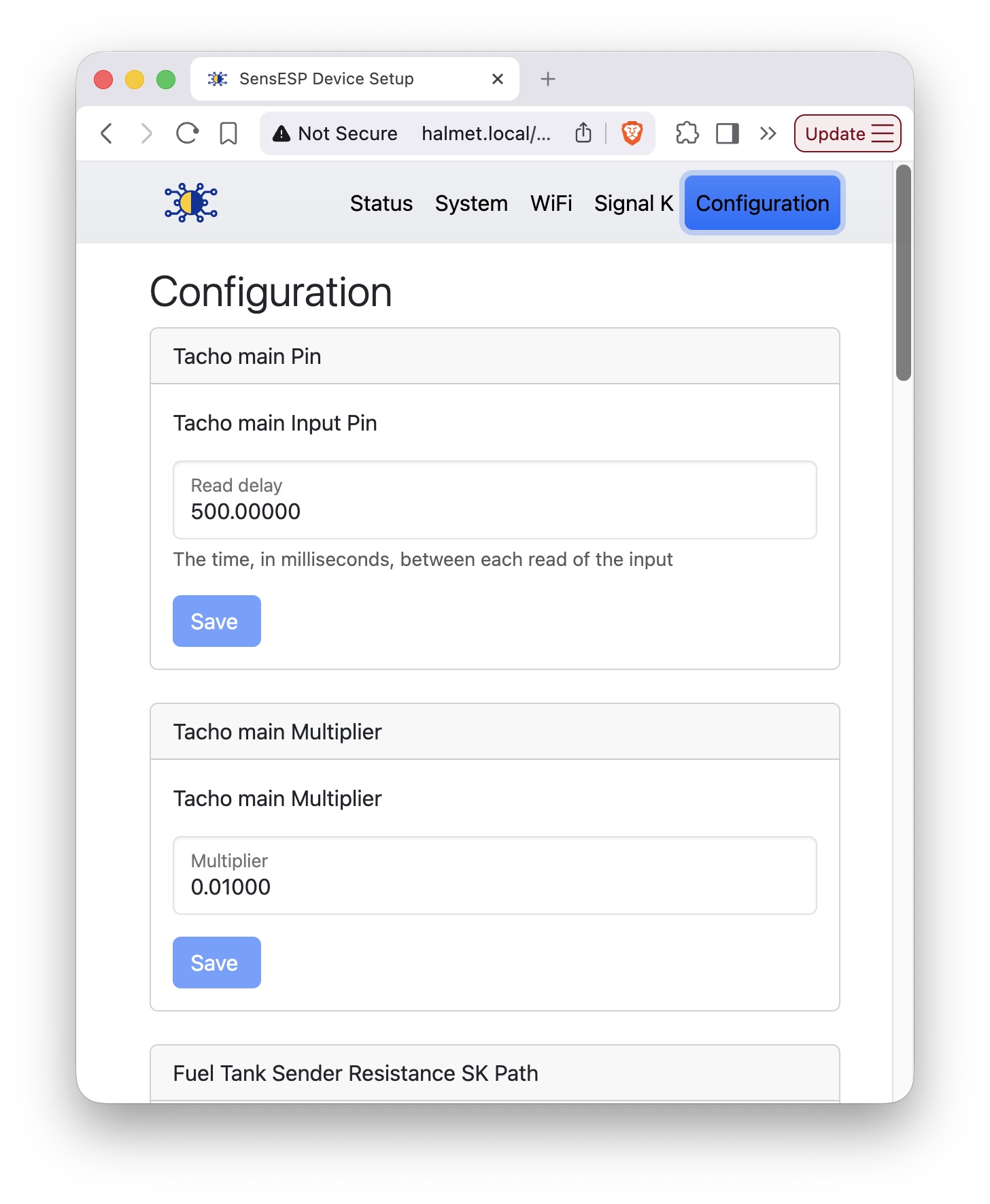 Configuration page